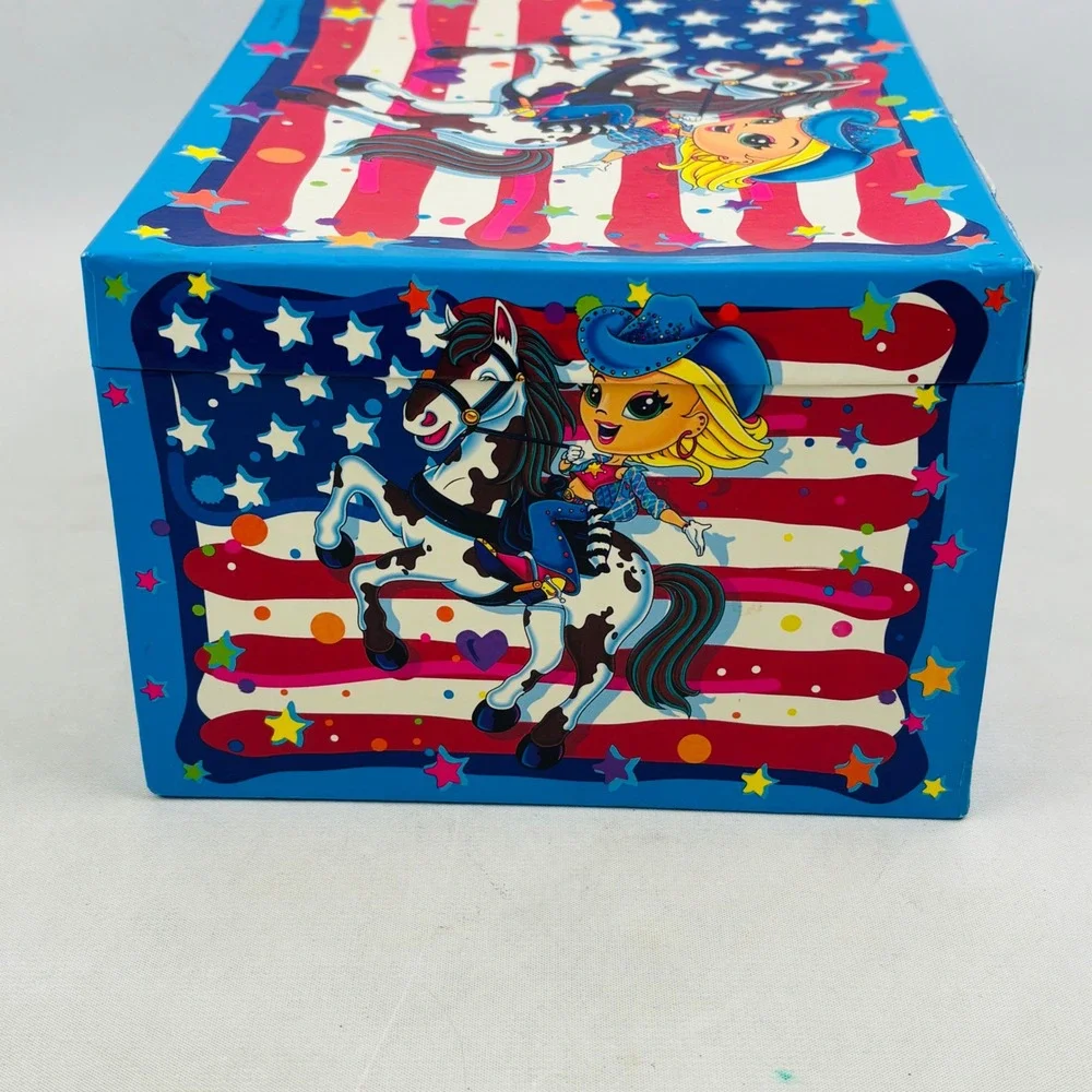 Lisa Frank USA Cowgirl Stationery Jewelry Box Patriotic Flag 3 Drawer Storage